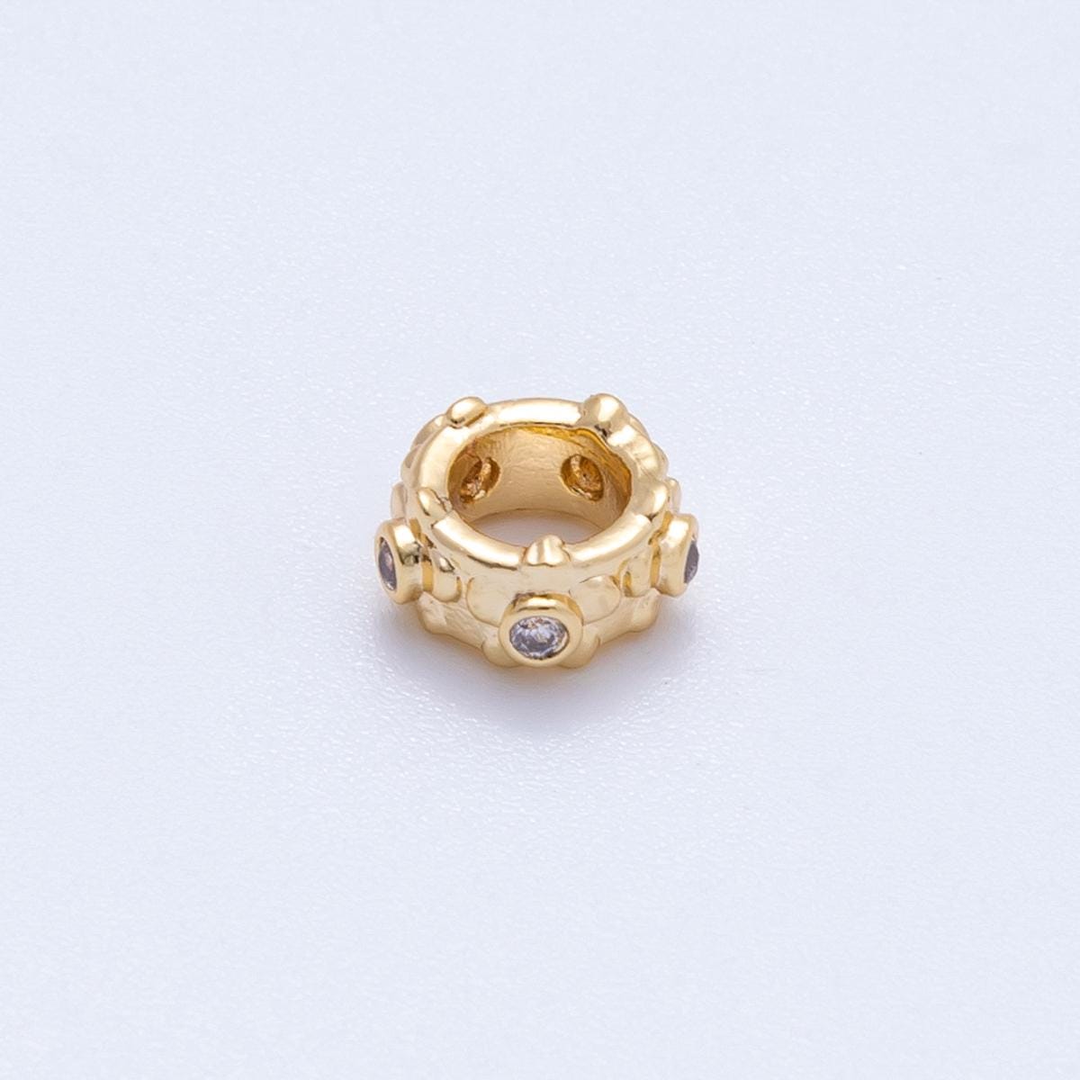 18k gold filled 7mm round beaded Clear CZ Bezel Cut outline spacer donut bead for Bracelet, Necklace | Beads-00165