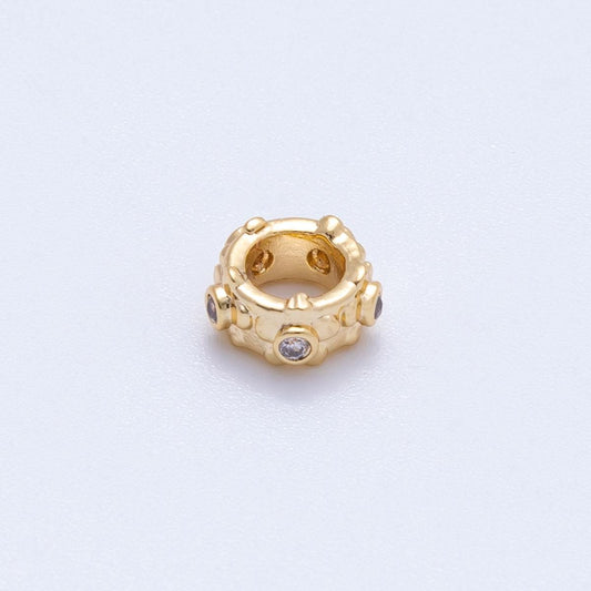 18k gold filled 7mm round beaded Clear CZ Bezel Cut outline spacer donut bead for Bracelet, Necklace | Beads-00165