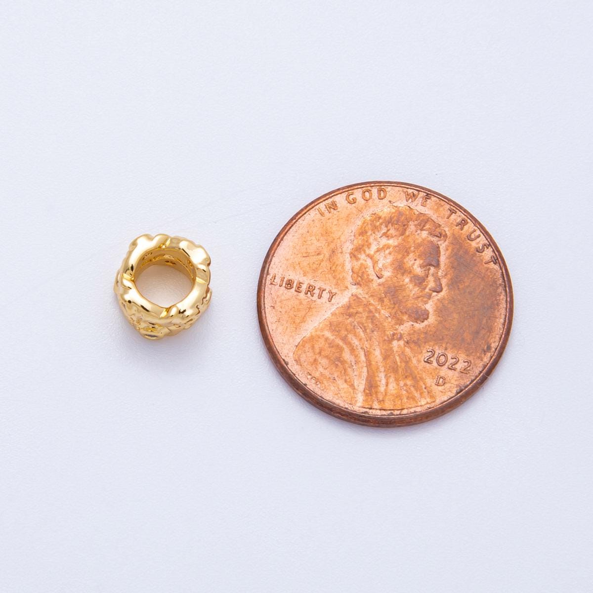 18k gold filled 7mm round beaded Micro Pave Fish Design outline spacer donut bead | Beads-00166