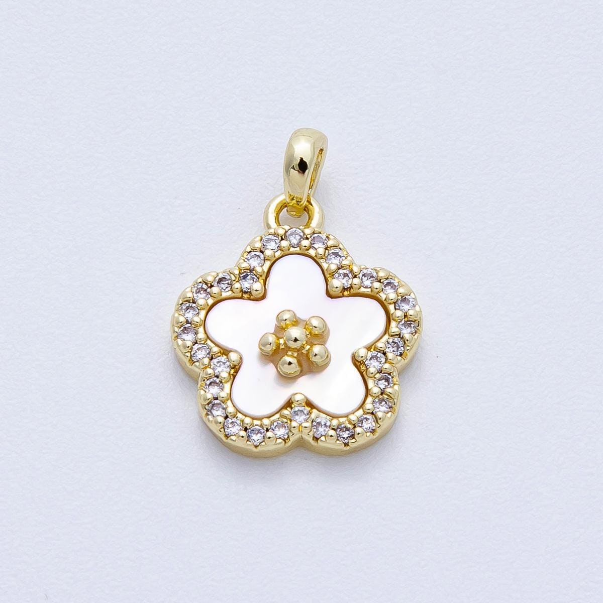 18k gold filled White Pearl sakura flower Charm Pendant Dainty charm | CHARM-00427