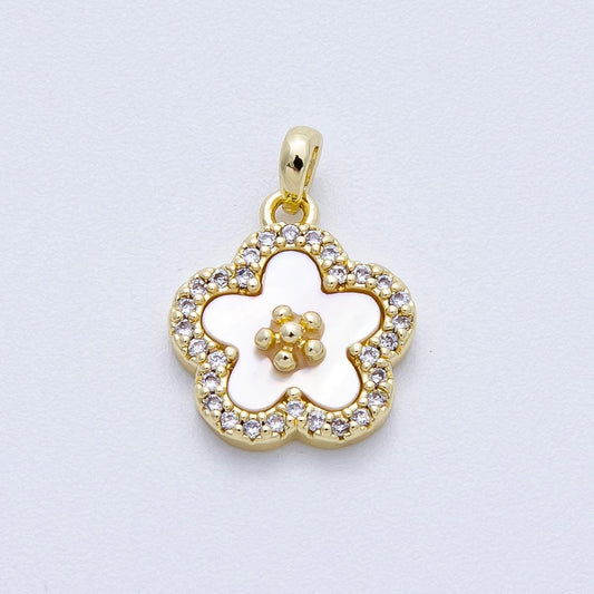 18k gold filled White Pearl sakura flower Charm Pendant Dainty charm | CHARM-00427