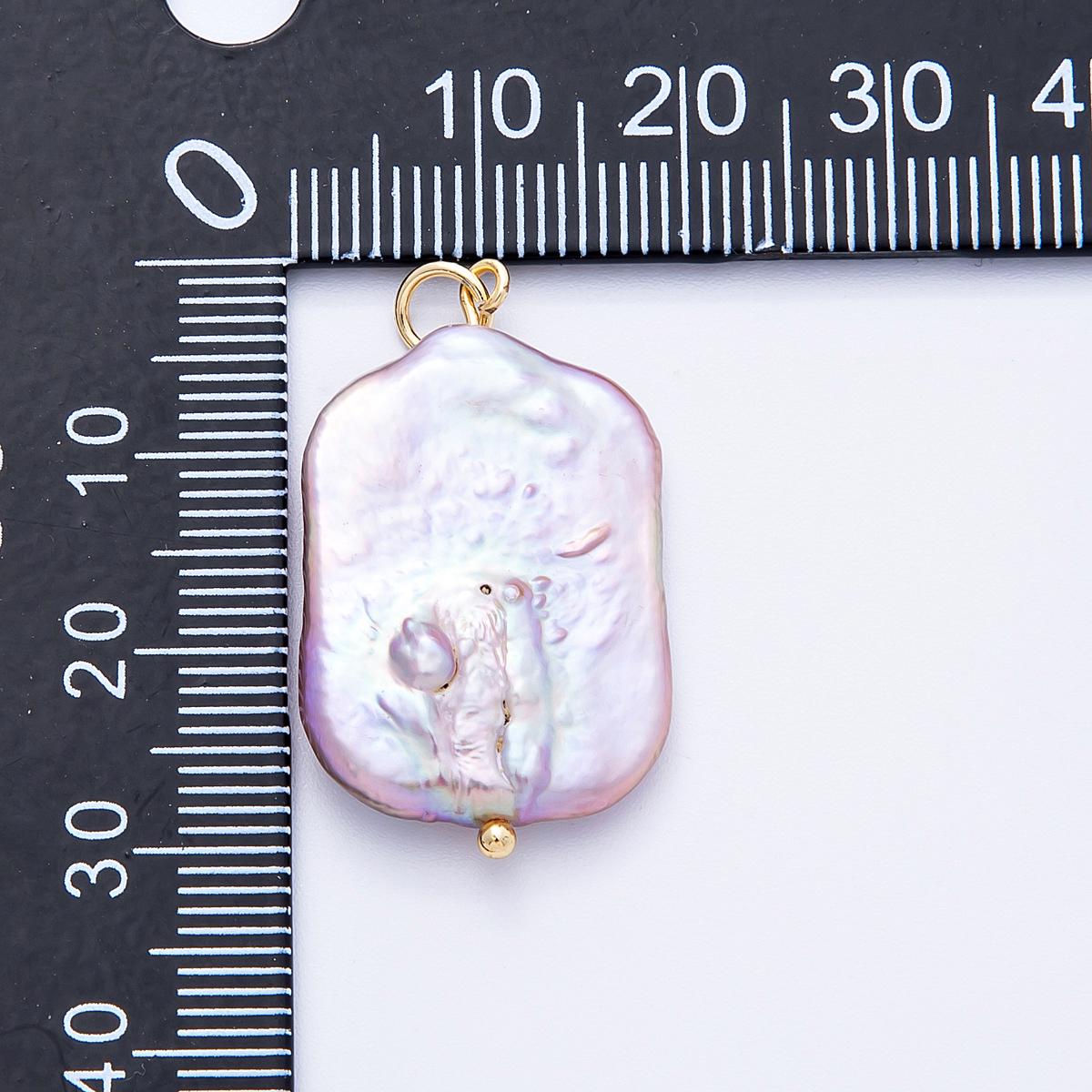 18k gold filled Large Rectangle Lavender Baroque Pearl Charm Iridescent Pendant Unique Statement wedding bridal jewelry gift | CHARMS-00219