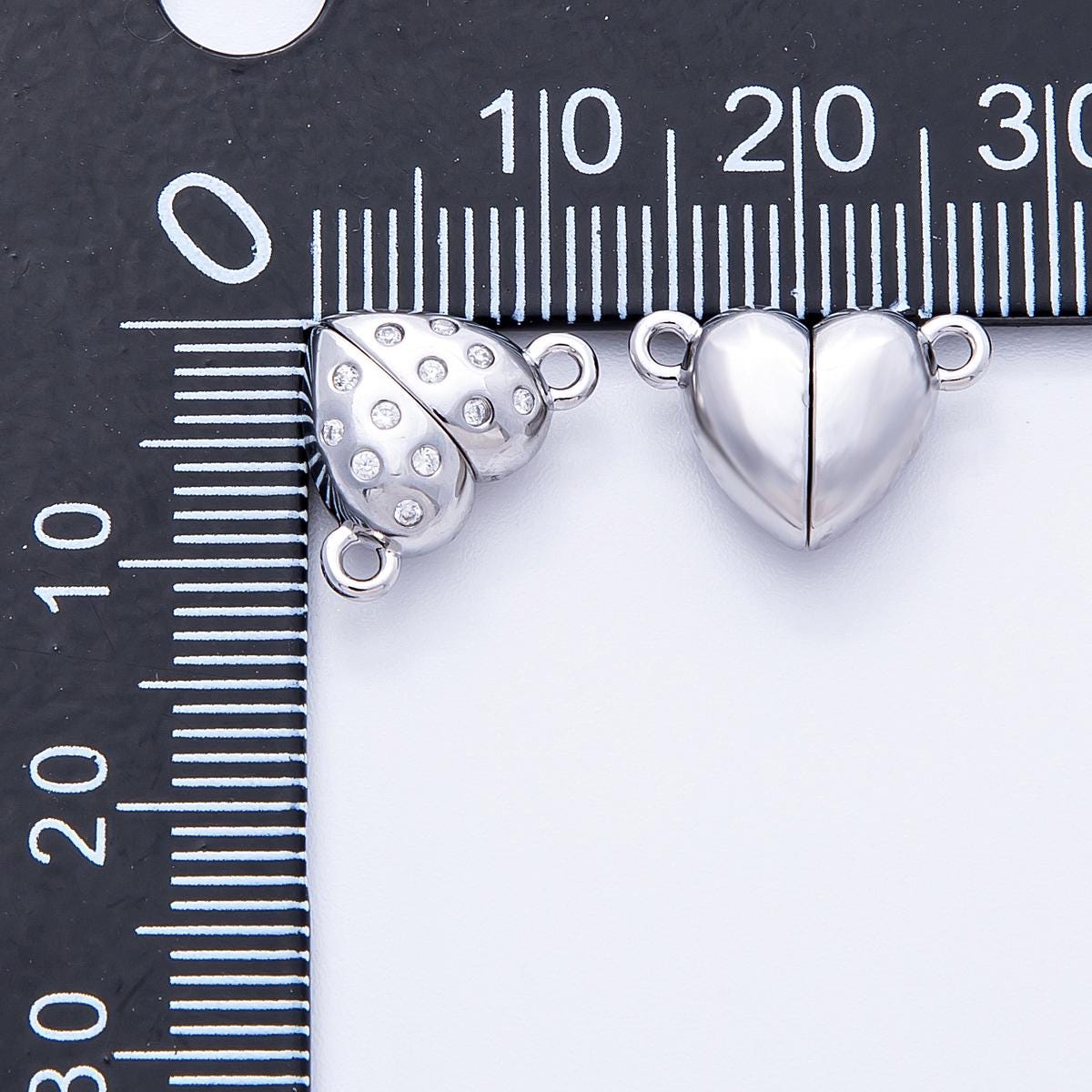 White Gold Filled 10mm CZ Dotted Magnetic Heart Connector Closure Finding Dainty Bracelet or Necklace magnet closure DIY | Findings-00050