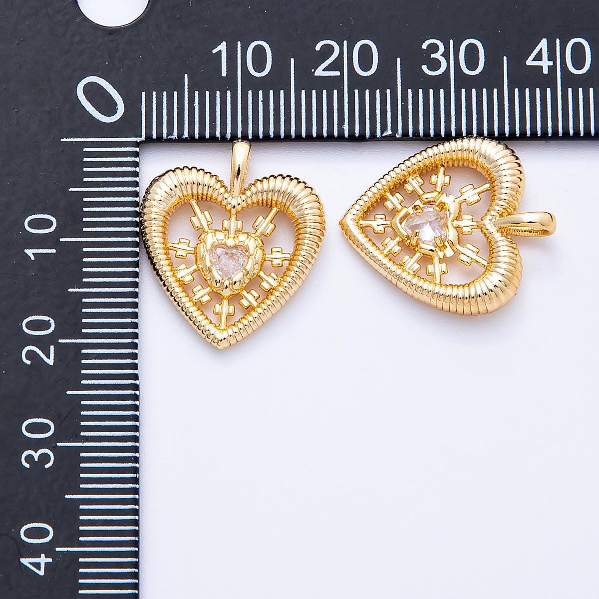 18k gold filled swirly textured heart pendant 20mm round CZ heart charm dainty sunburst love medal diy jewelry supply | CHARMS-00341