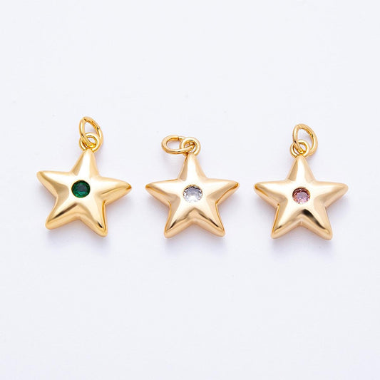 18k gold filled puffed star charms colorful CZ birthstone star pendant celestial jewelry findings dainty floating star charm | CHARMS-00342