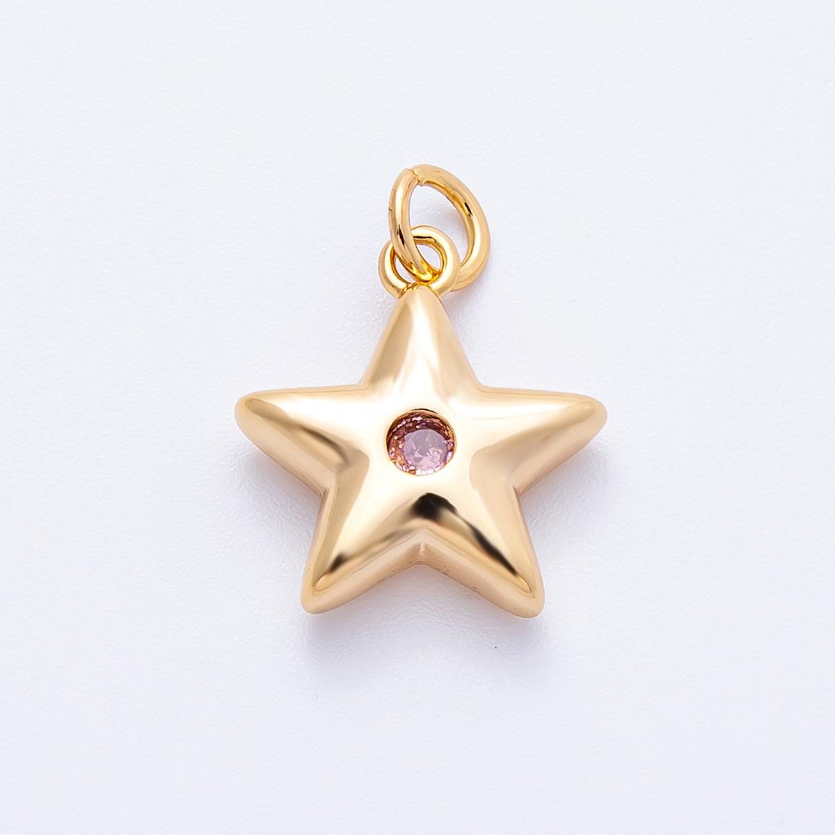 18k gold filled puffed star charms colorful CZ birthstone star pendant celestial jewelry findings dainty floating star charm | CHARMS-00342