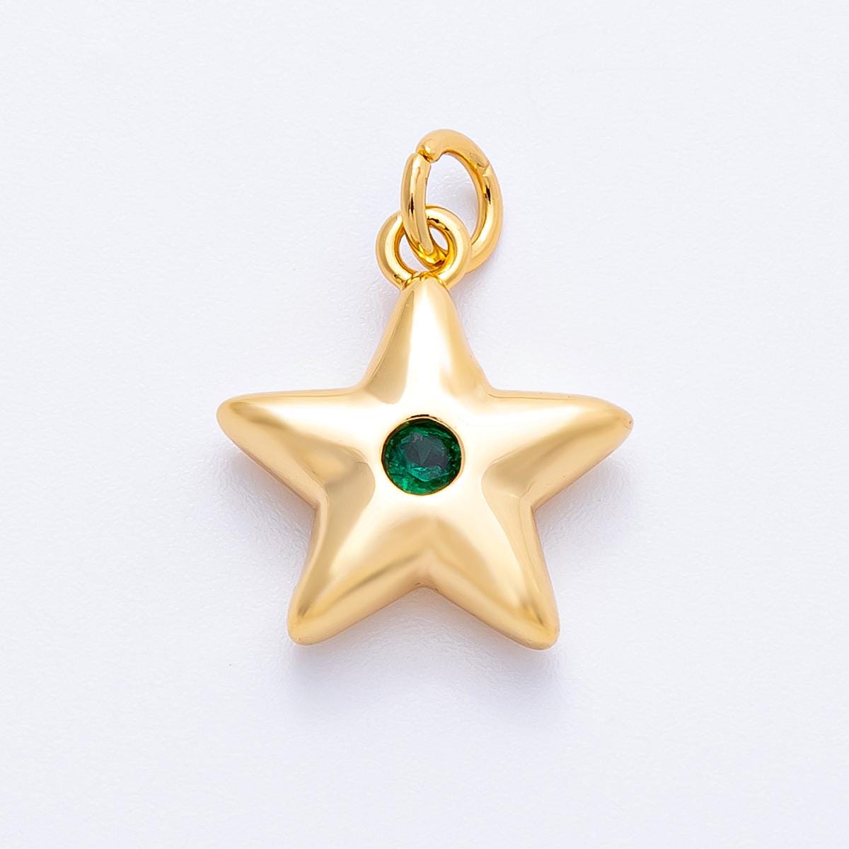 18k gold filled puffed star charms colorful CZ birthstone star pendant celestial jewelry findings dainty floating star charm | CHARMS-00342