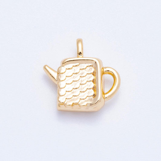 18k Gold Filled Teapot Charm, 3D Tea Kettle Pendant Charms-00421