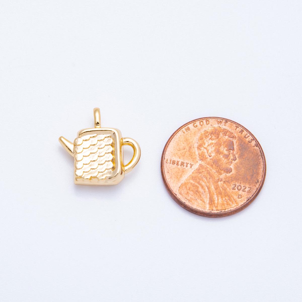 18k Gold Filled Teapot Charm, 3D Tea Kettle Pendant Charms-00421