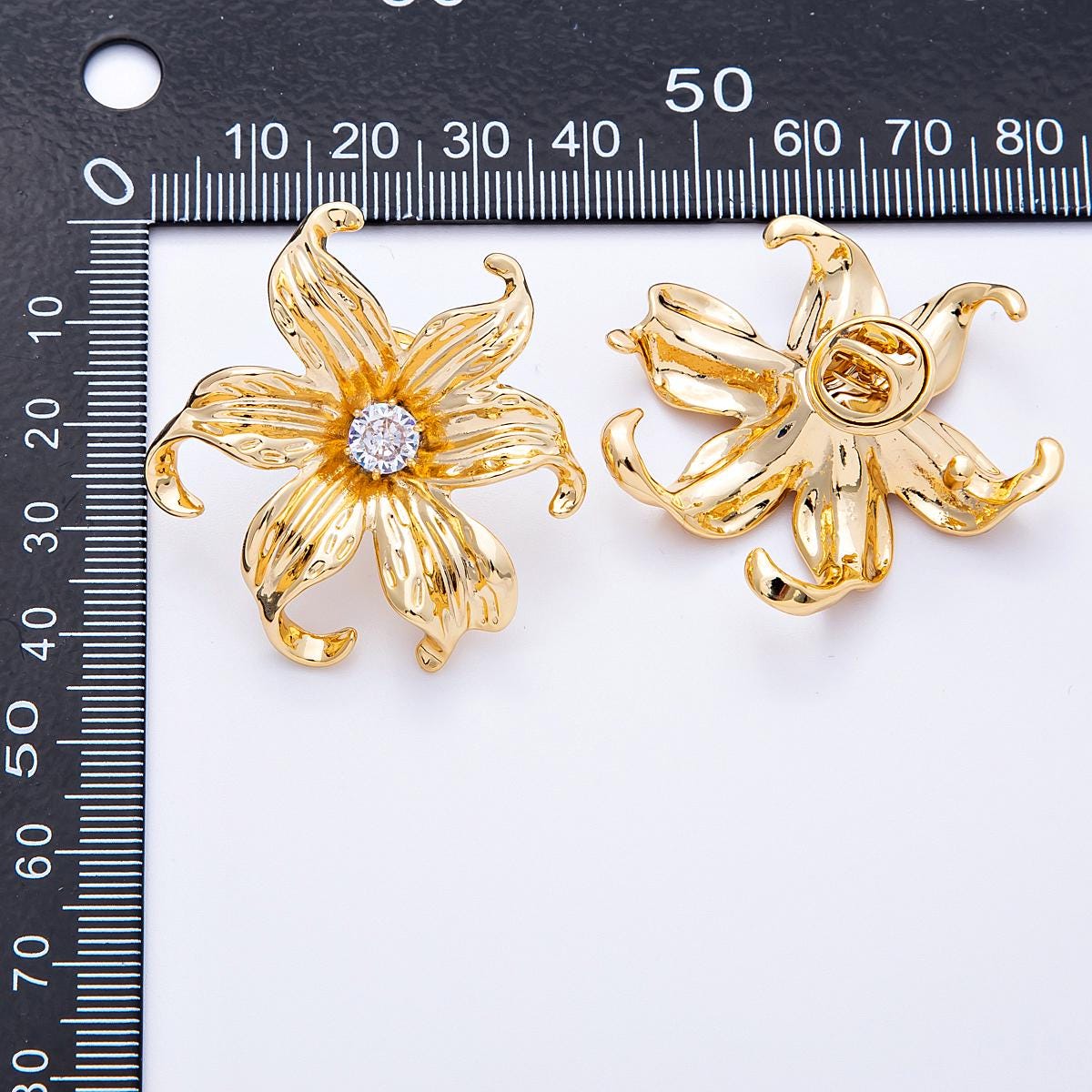 18K Gold Filled 41mm Clear CZ Blooming Molten Flower Pin Brooch Elegant Floral Pin Wedding Gift for her botanical accessory | BH-118