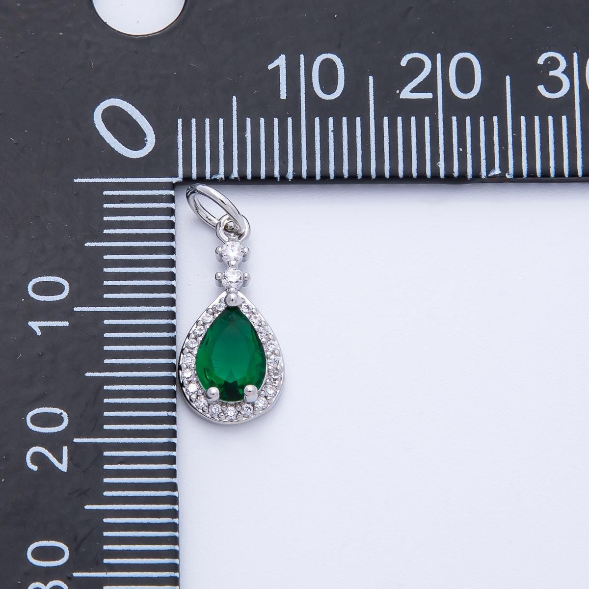 White gold filled Pink Sapphire and Emerald Gemstone Charm 16mm CZ Halo Bridal Jewelry Supply Dainty Necklace gift for her | CHARMS-00350