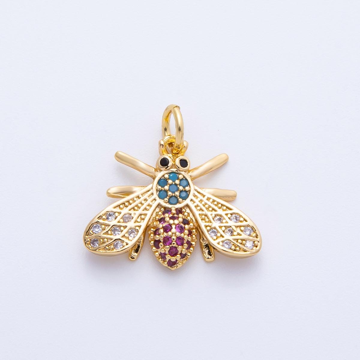 16K Gold Filled 14mm Multicolor Micro Paved CZ Bumble Bee Animal Insect Jewelry for Necklace Making DIY Supply nature lover | Charms-00354