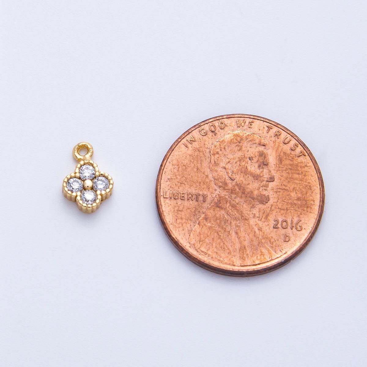 16k gold filled four leaf clover charm 8.4mm mini dainty micro pave CZ lucky flower pendant for jewelry making diy necklace | CHARMS-00356