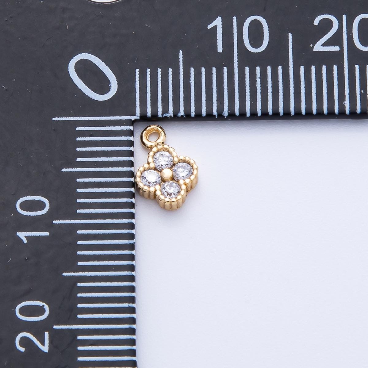 16k gold filled four leaf clover charm 8.4mm mini dainty micro pave CZ lucky flower pendant for jewelry making diy necklace | CHARMS-00356