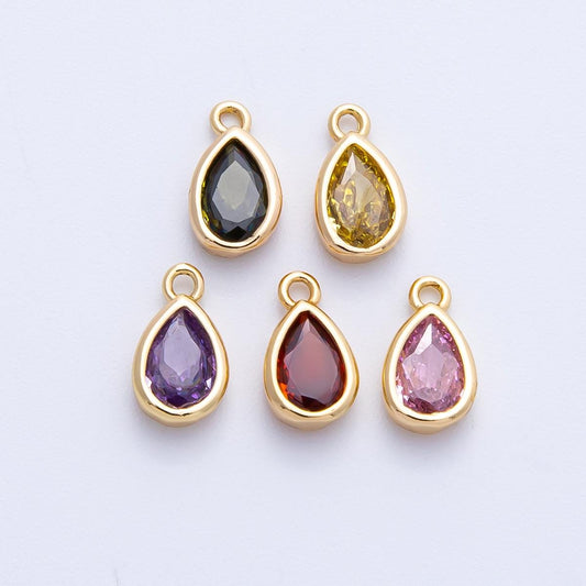 16k Gold Filled Mini Teardrop CZ Stone Pendant Add On Charm Dainty Crystal Gemstone for Jewelry Making DIY Bracelet Necklace | CHARMS-00359