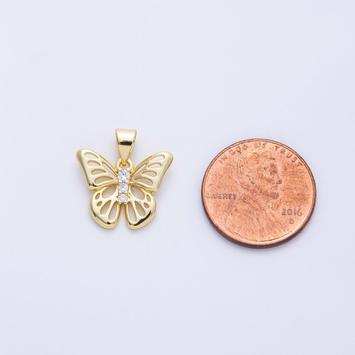 14k Gold Filled Butterfly Pendant 17mm Dainty Micro Pave CZ Nature Insect Charm DIY Jewelry Making Supply for Custom Necklace | CHARMS-00365