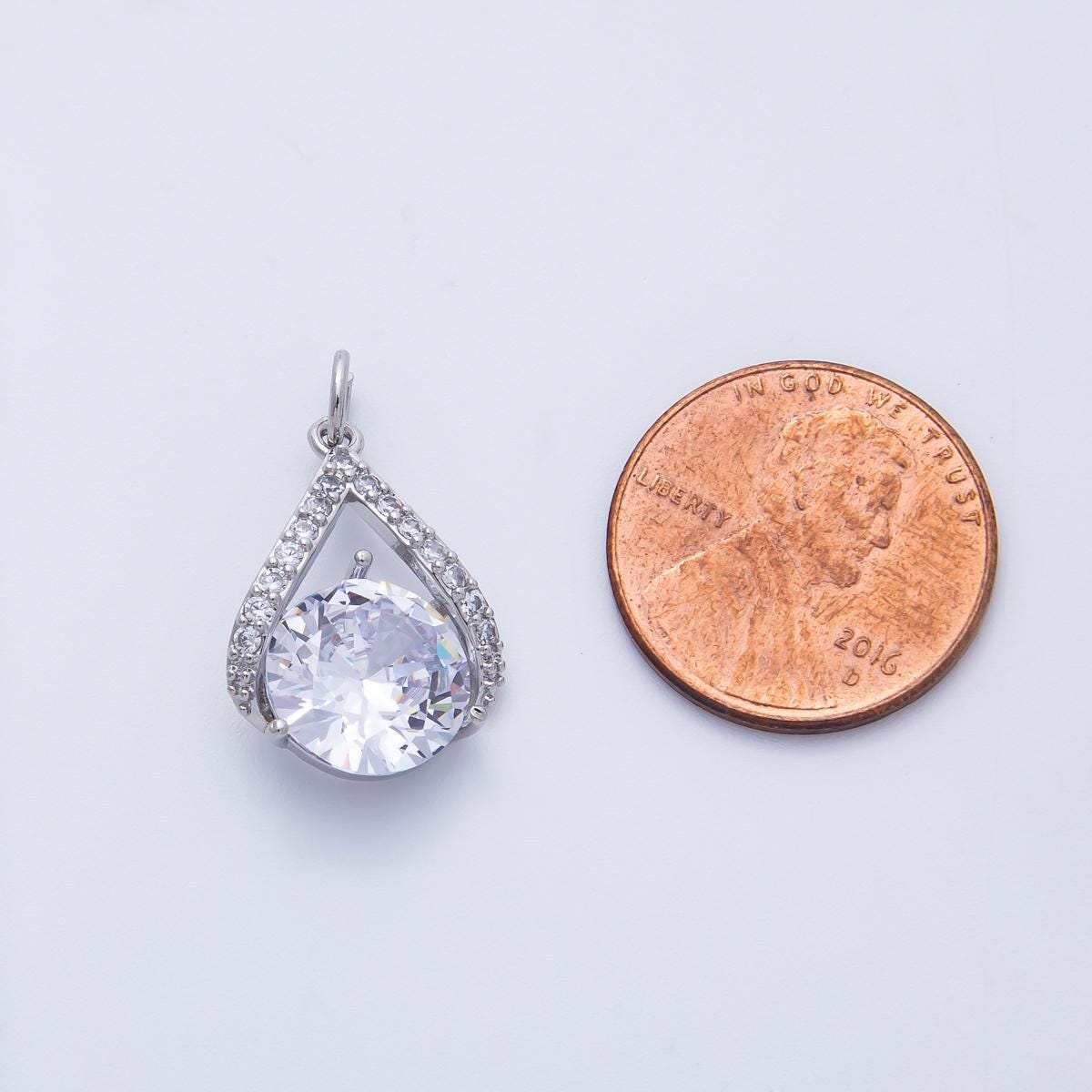 Teardrop Halo Pendant Necklace Round Cut Cubic Zirconia Solitaire Pear Shape Charm Wedding Jewelry for Brides and Bridesmaids | CHARMS-00366