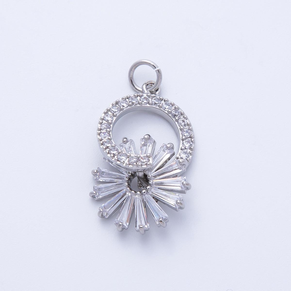Baguette CZ Sunburst Pendant Radiant Flower Cluster Necklace 23.7mm Starburst Charm for Jewelry Making Dainty Gift for her | CHARMS-00367