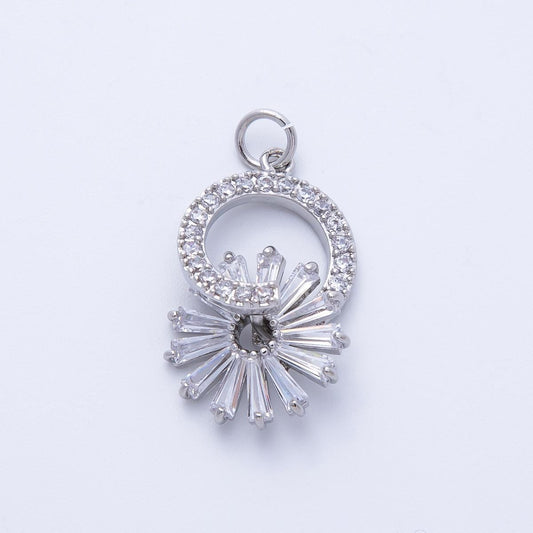 Baguette CZ Sunburst Pendant Radiant Flower Cluster Necklace 23.7mm Starburst Charm for Jewelry Making Dainty Gift for her | CHARMS-00367