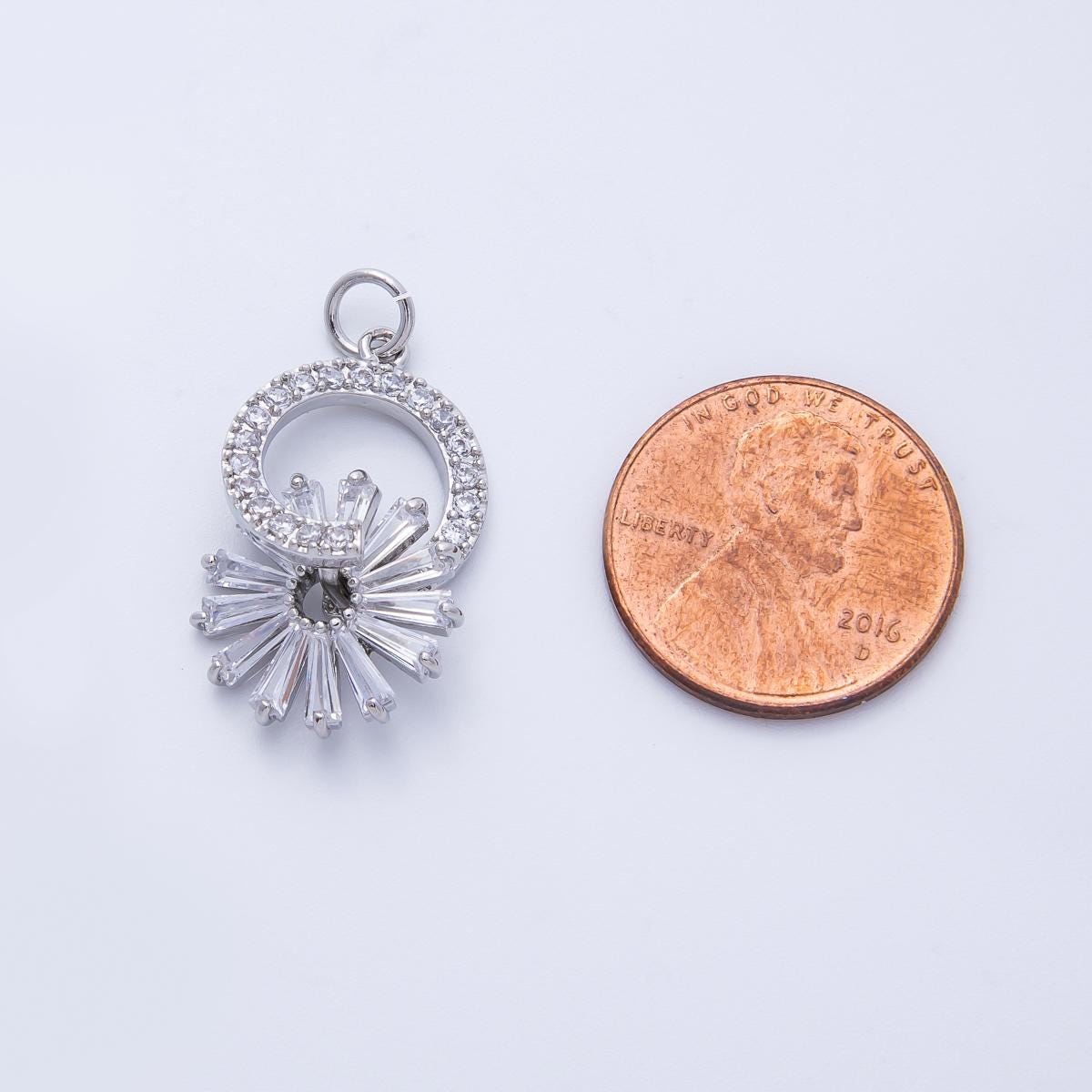 Baguette CZ Sunburst Pendant Radiant Flower Cluster Necklace 23.7mm Starburst Charm for Jewelry Making Dainty Gift for her | CHARMS-00367