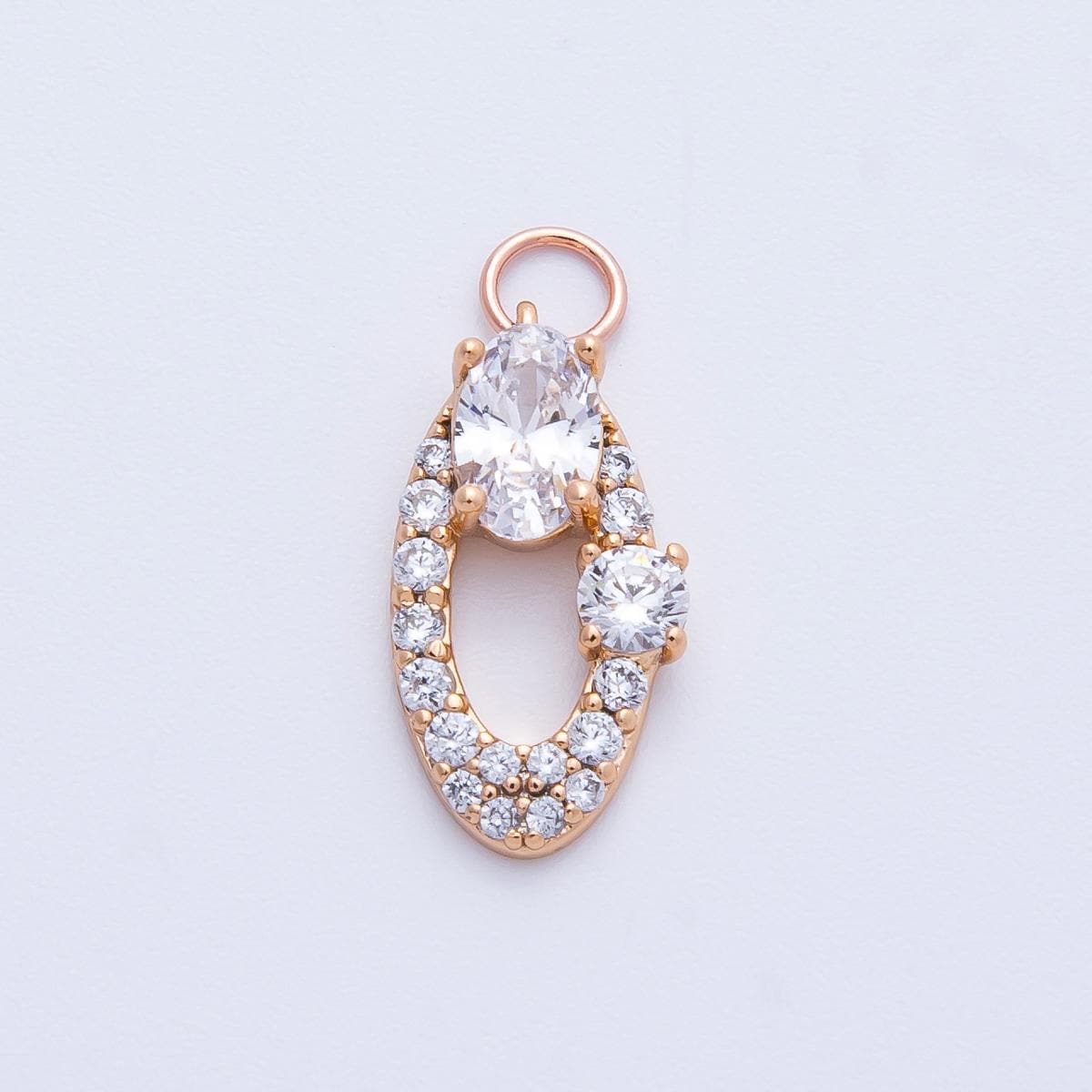 Rose Gold Oval Halo Charms Dainty Micro Pave CZ Pendants Pink & Clear Crystals Jewelry Making DIY Necklace Bracelet Supplies | CHARMS-00368