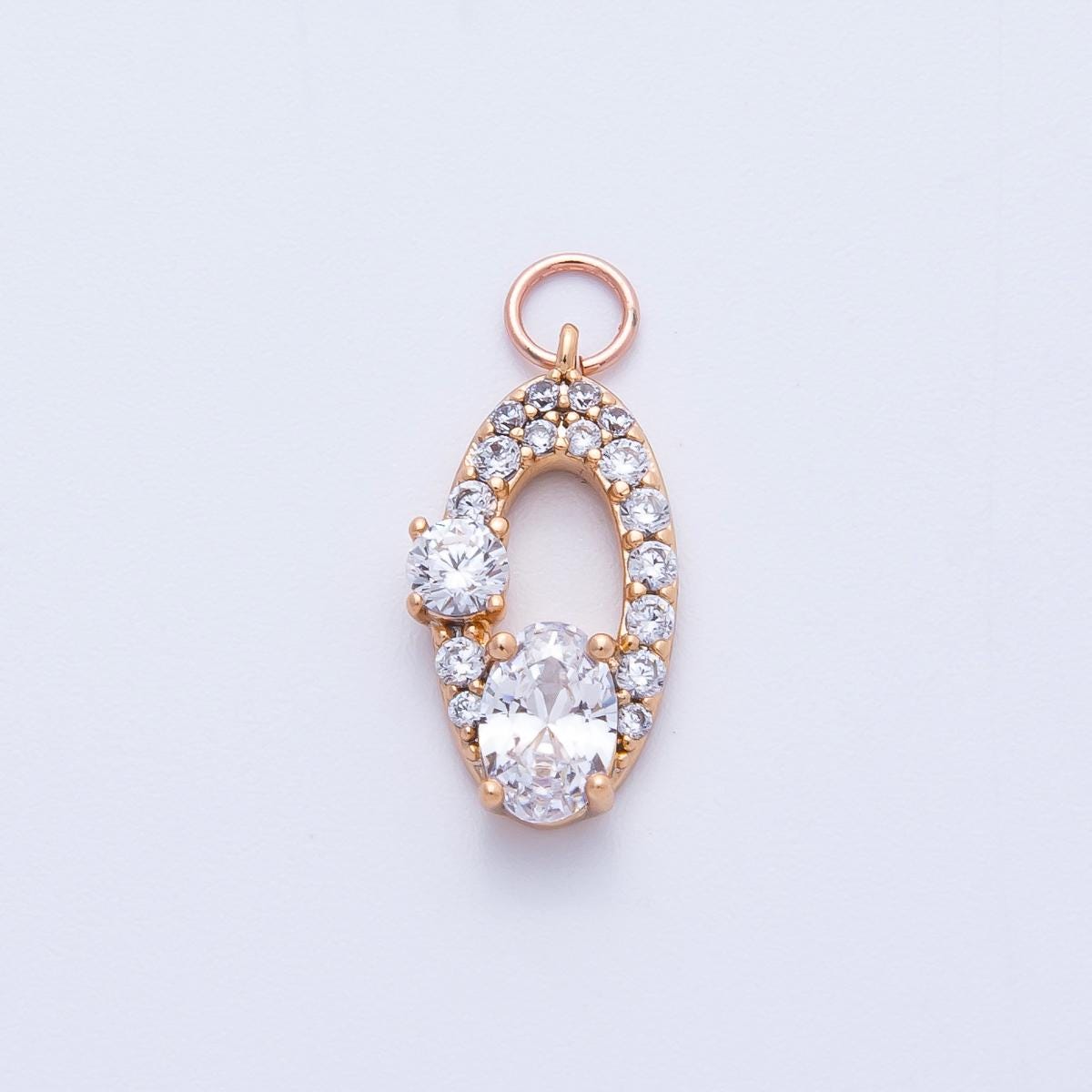 Rose Gold Oval Halo Charms Dainty Micro Pave CZ Pendants Pink & Clear Crystals Jewelry Making DIY Necklace Bracelet Supplies | CHARMS-00368
