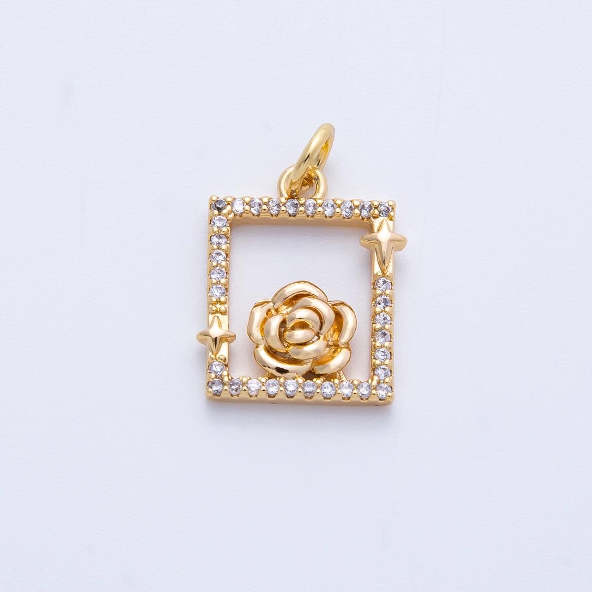 18k Gold filled & white gold Floating Rose Rectangle Frame Pendant Dainty Micro Pave CZ Jewelry Making Supply Custom Necklace | CHARMS-00375