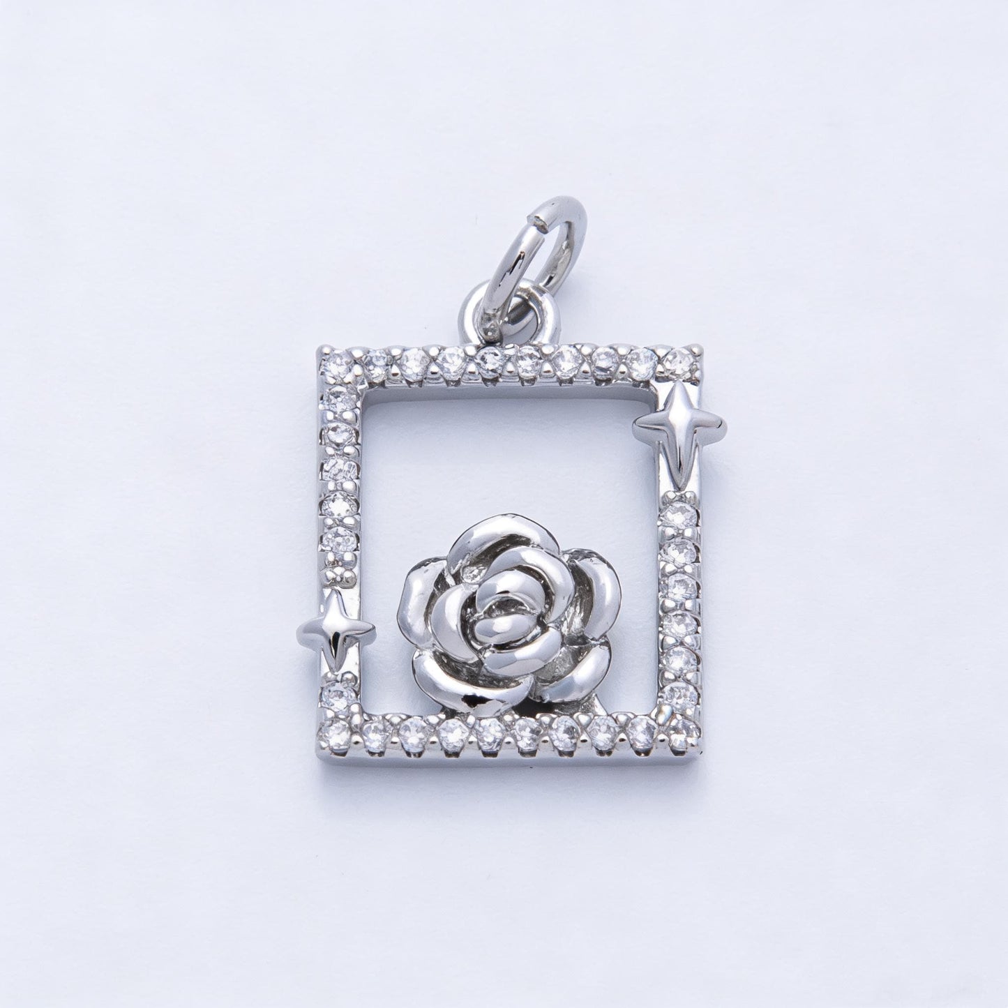 18k Gold filled & white gold Floating Rose Rectangle Frame Pendant Dainty Micro Pave CZ Jewelry Making Supply Custom Necklace | CHARMS-00375