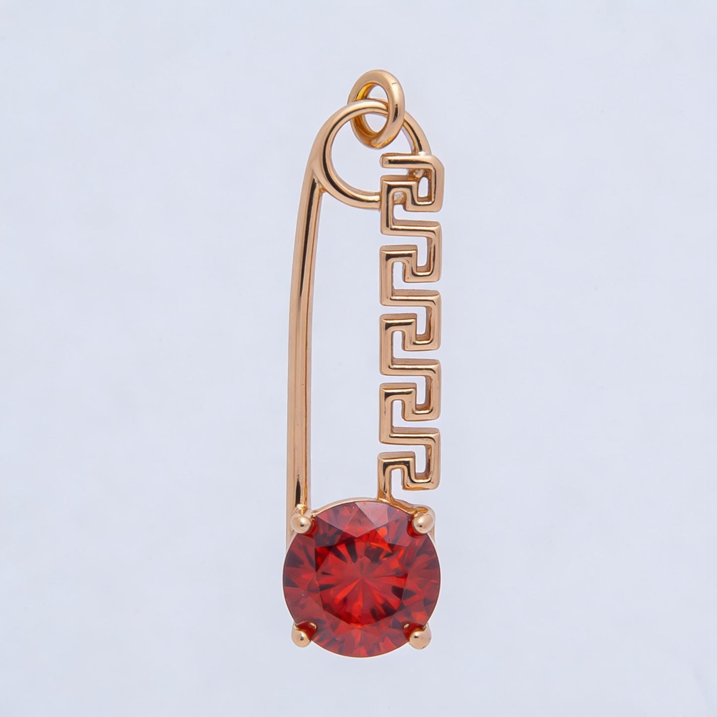 Rose Gold Safety Pin Charm 25mm Birthstone Crystal Pendant Greek Style CZ Pin Jewelry Necklace & Bracelet Making DIY Supply | CHARMS-00377