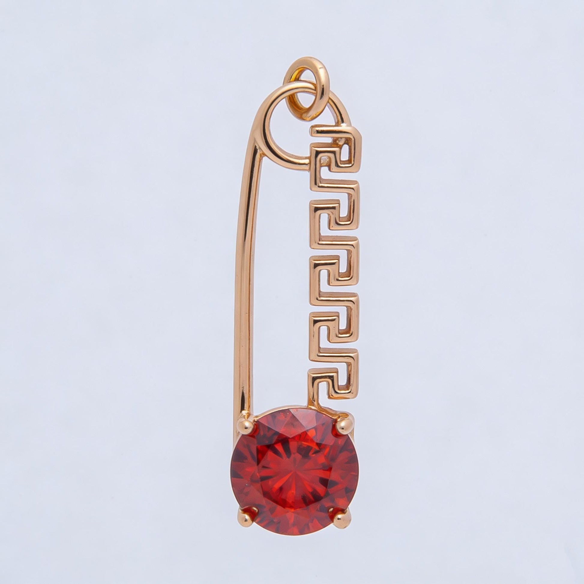 Rose Gold Safety Pin Charm 25mm Birthstone Crystal Pendant Greek Style CZ Pin Jewelry Necklace & Bracelet Making DIY Supply | CHARMS-00377