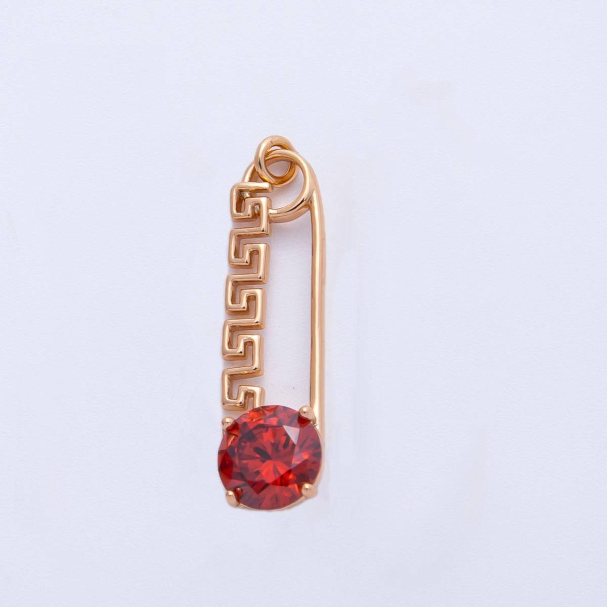 Rose Gold Safety Pin Charm 25mm Birthstone Crystal Pendant Greek Style CZ Pin Jewelry Necklace & Bracelet Making DIY Supply | CHARMS-00377