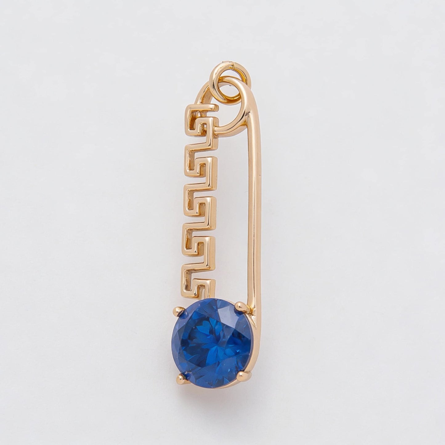 Rose Gold Safety Pin Charm 25mm Birthstone Crystal Pendant Greek Style CZ Pin Jewelry Necklace & Bracelet Making DIY Supply | CHARMS-00377