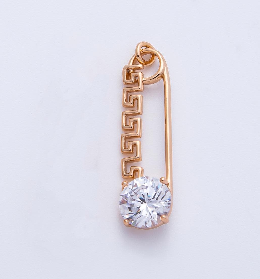 Rose Gold Safety Pin Charm 25mm Birthstone Crystal Pendant Greek Style CZ Pin Jewelry Necklace & Bracelet Making DIY Supply | CHARMS-00377