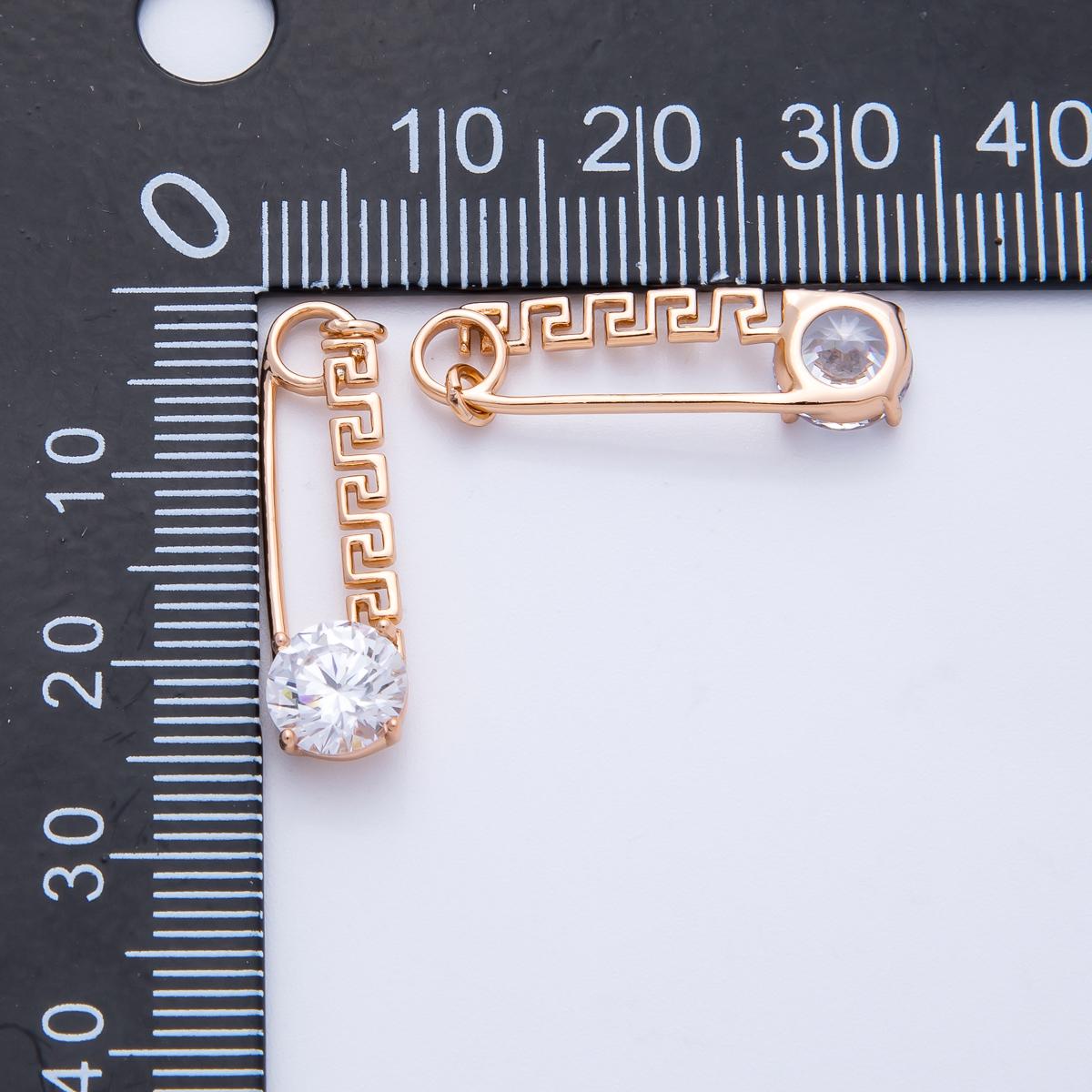 Rose Gold Safety Pin Charm 25mm Birthstone Crystal Pendant Greek Style CZ Pin Jewelry Necklace & Bracelet Making DIY Supply | CHARMS-00377
