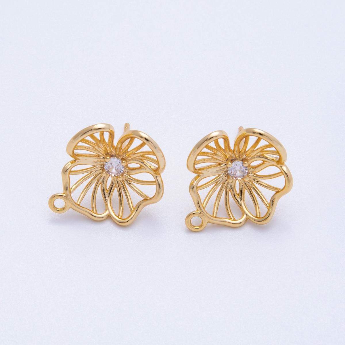 18K Gold Filled Open Flower Stud Earrings Component with Closed Link for Earring Charm Jewelry Supply Findings-00116