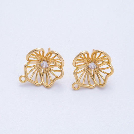 18K Gold Filled Open Flower Stud Earrings Component with Closed Link for Earring Charm Jewelry Supply Findings-00116