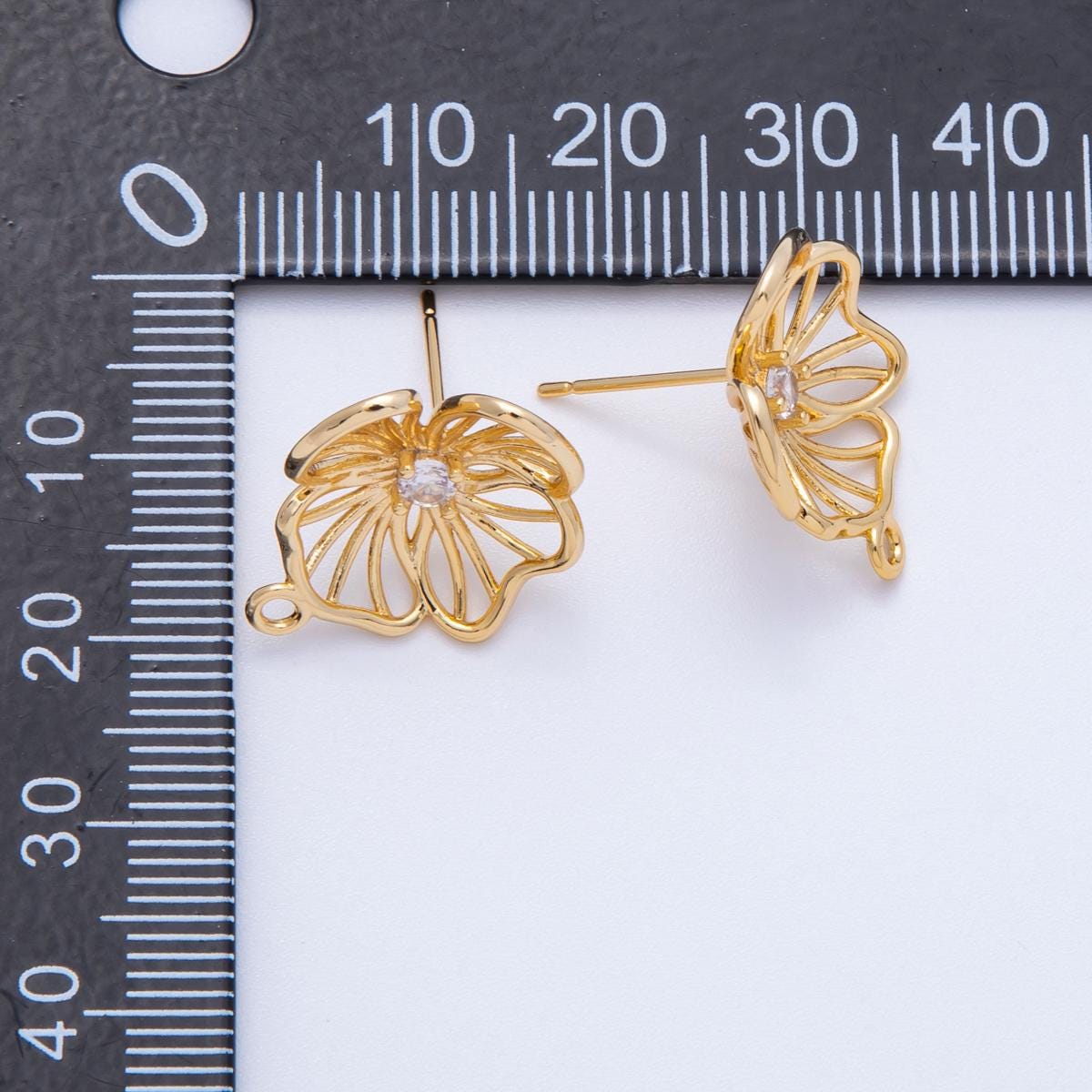 18K Gold Filled Open Flower Stud Earrings Component with Closed Link for Earring Charm Jewelry Supply Findings-00116