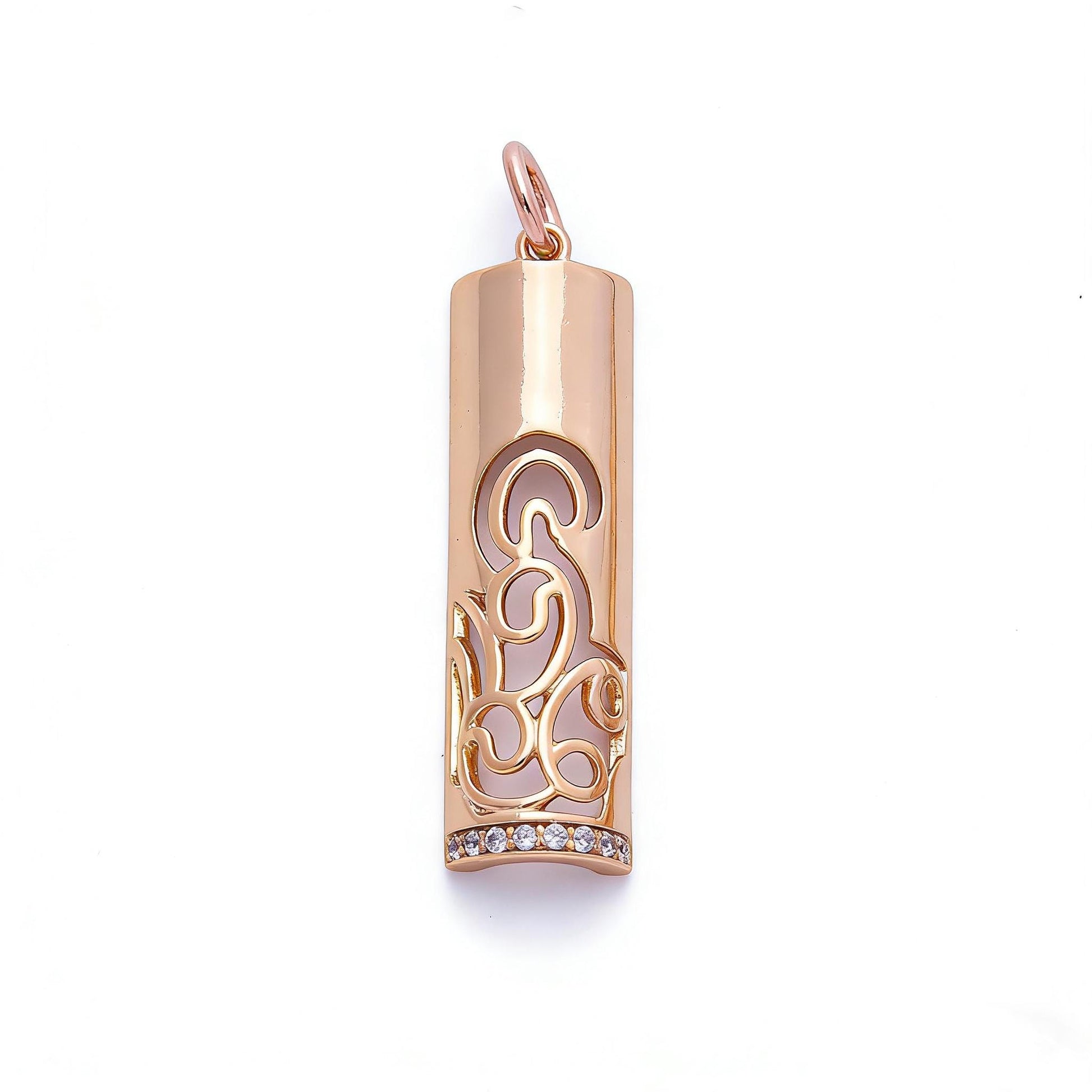 Rose Gold Filigree Tube Pendant Intricate Ornate Half Cylinder Charm for Necklace and Earrings Bohemian Gift Her DIY Supply | CHARMS-00394