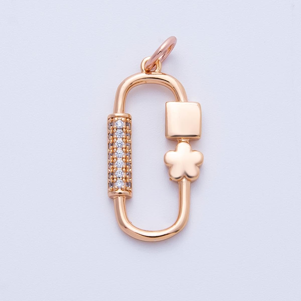 Rose Gold Carabiner Lock Charm 21.8mm Dainty Flower Screw Gate Modern Clasp Charm Holder DIY Jewelry Making Supply Necklace | CHARMS-00396