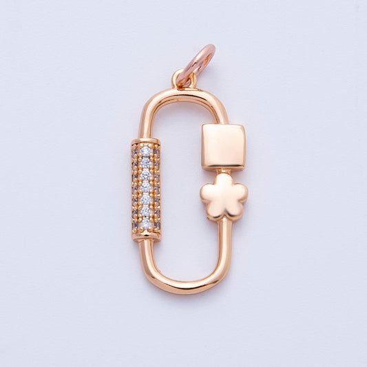 Rose Gold Carabiner Lock Charm 21.8mm Dainty Flower Screw Gate Modern Clasp Charm Holder DIY Jewelry Making Supply Necklace | CHARMS-00396