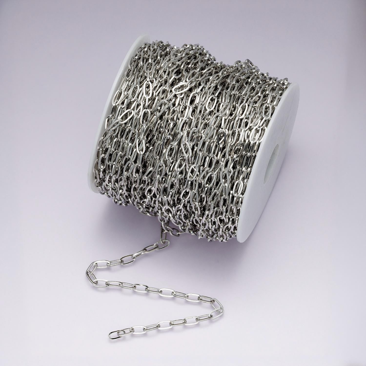 Chunky Silver elongated Oval paper clip chain 4.6mm paperclip chain for jewelry making | roll-1862