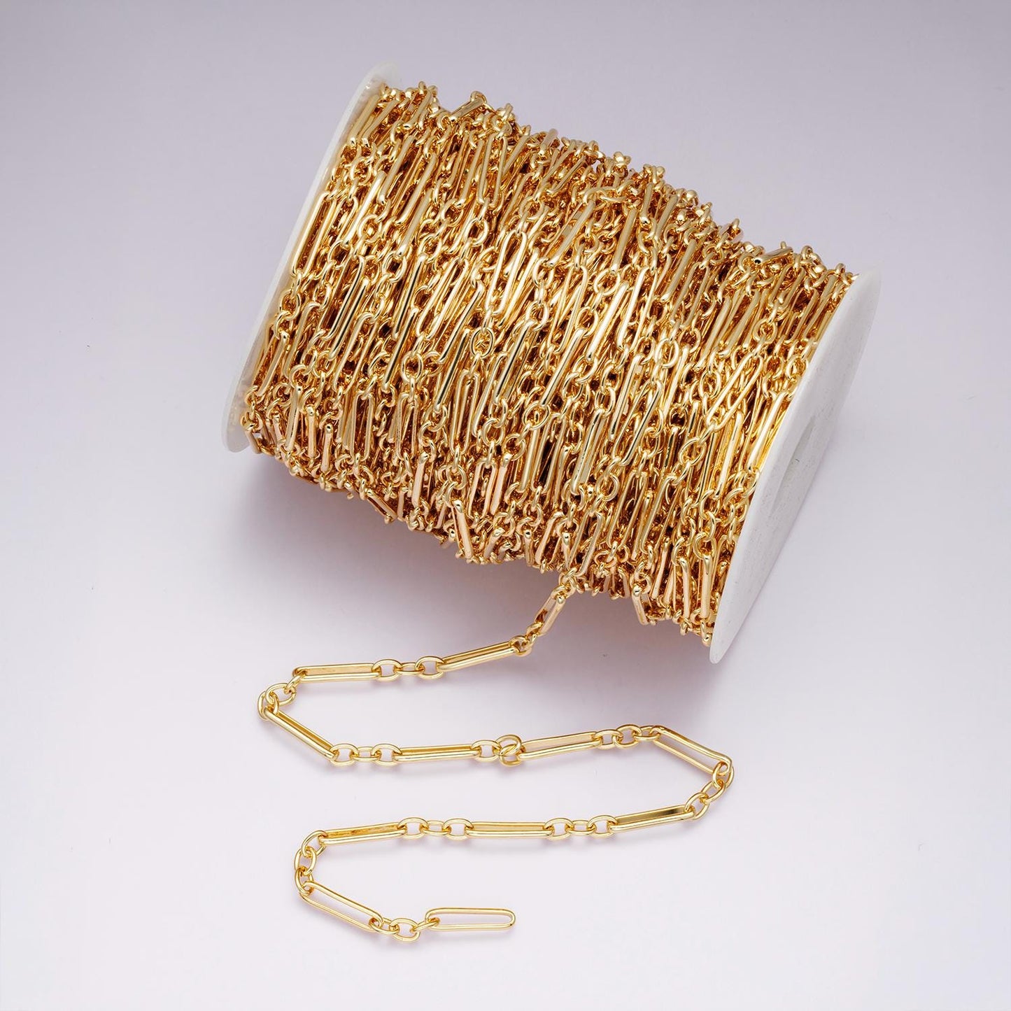 24K Gold Filled Stadium Cable Paperclip Chain by Yard, Link Cable Rolo Elongate Chain Wholesale bulk Roll Chain for Jewelry Making Roll-1858