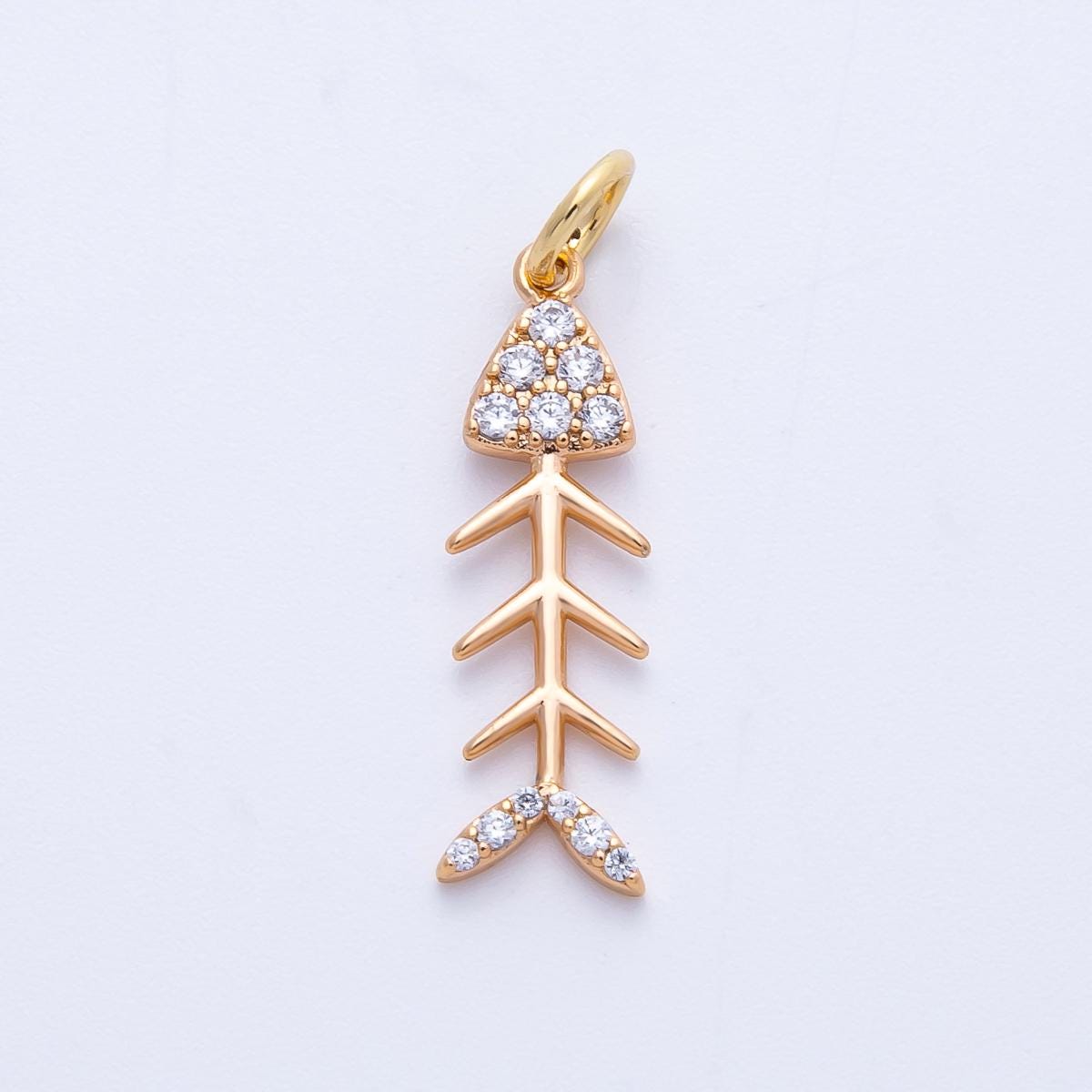 Rose Gold Fishbone Skeleton Charm with Micro Pave CZ 20.9mm Edgy Nautical Jewelry Quirky Gift For Her DIY Necklace Bracelet | CHARMS-00400