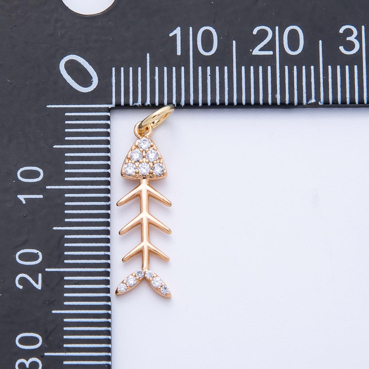 Rose Gold Fishbone Skeleton Charm with Micro Pave CZ 20.9mm Edgy Nautical Jewelry Quirky Gift For Her DIY Necklace Bracelet | CHARMS-00400
