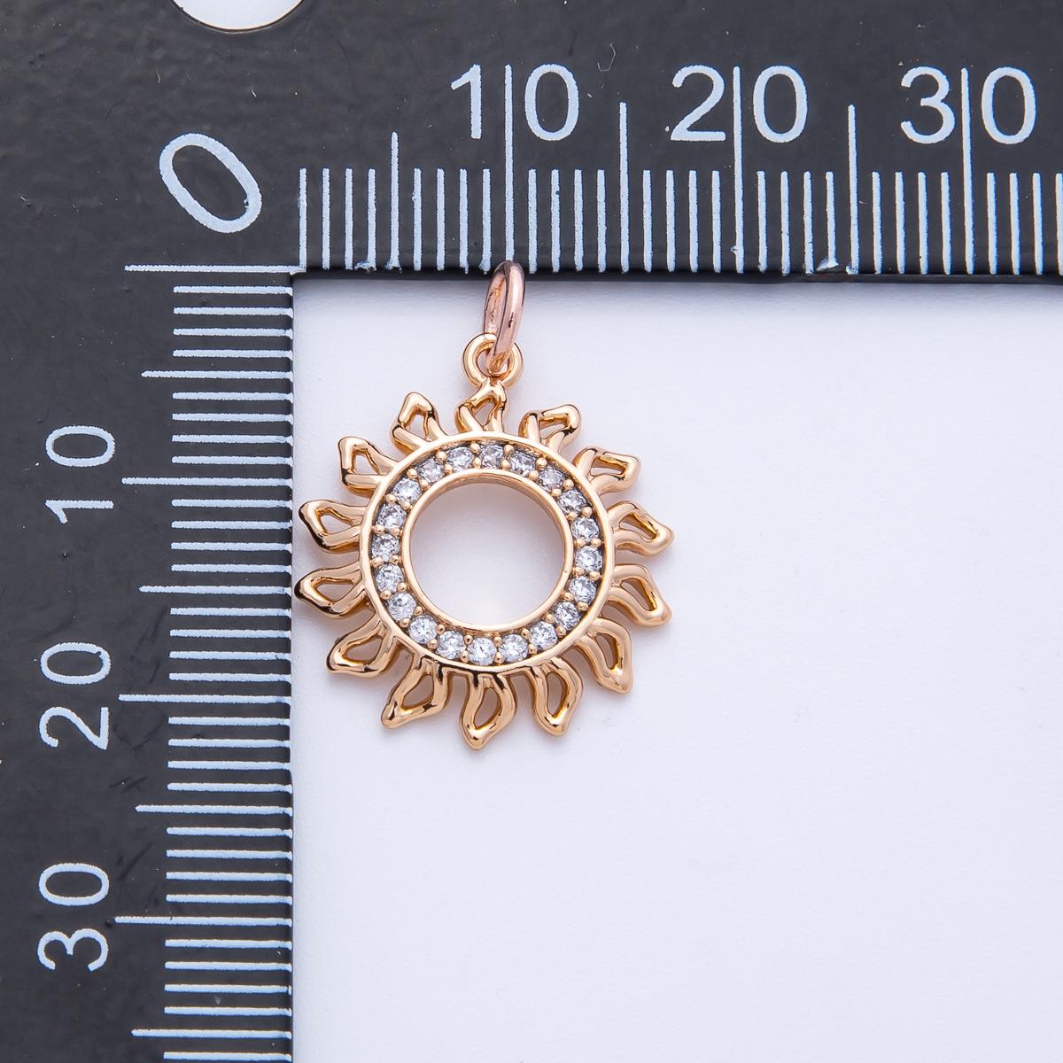 Rose Gold Open Circle Sunburst Charm 18.9mm Celestial Micro Pave CZ Medallion Sun Jewelry DIY Making Supply Custom Necklace | CHARMS-00401