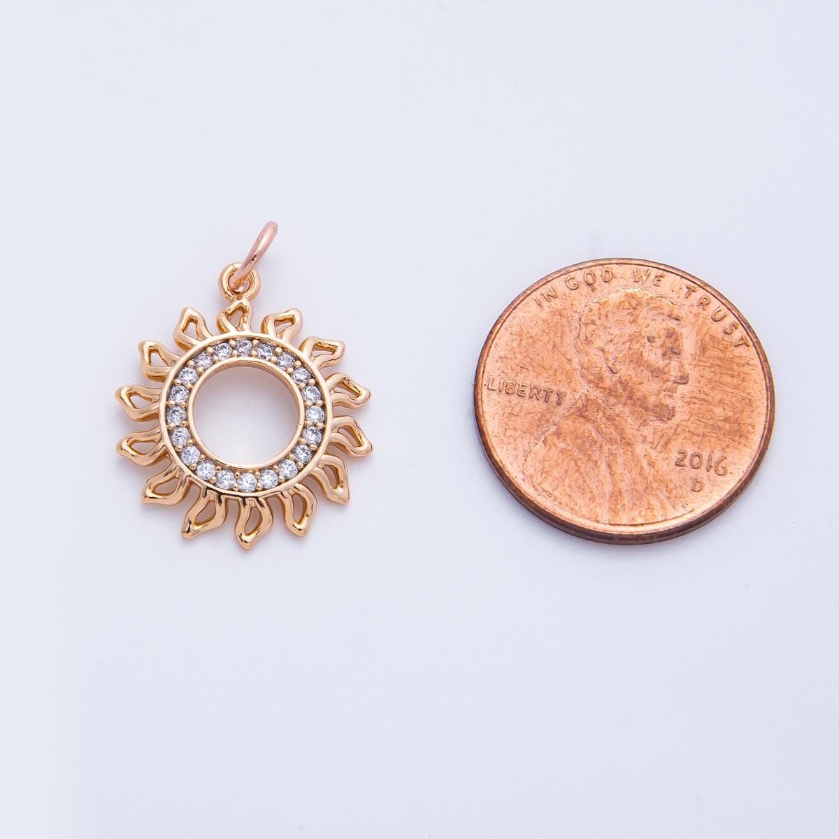 Rose Gold Open Circle Sunburst Charm 18.9mm Celestial Micro Pave CZ Medallion Sun Jewelry DIY Making Supply Custom Necklace | CHARMS-00401