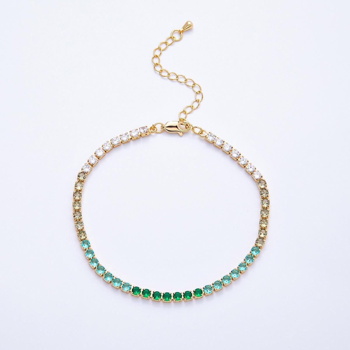 Dainty gold tennis bracelet cz Colorful Gradient tennis bracelet cubic zirconia bracelet green pink clear cz bracelet WA-4223