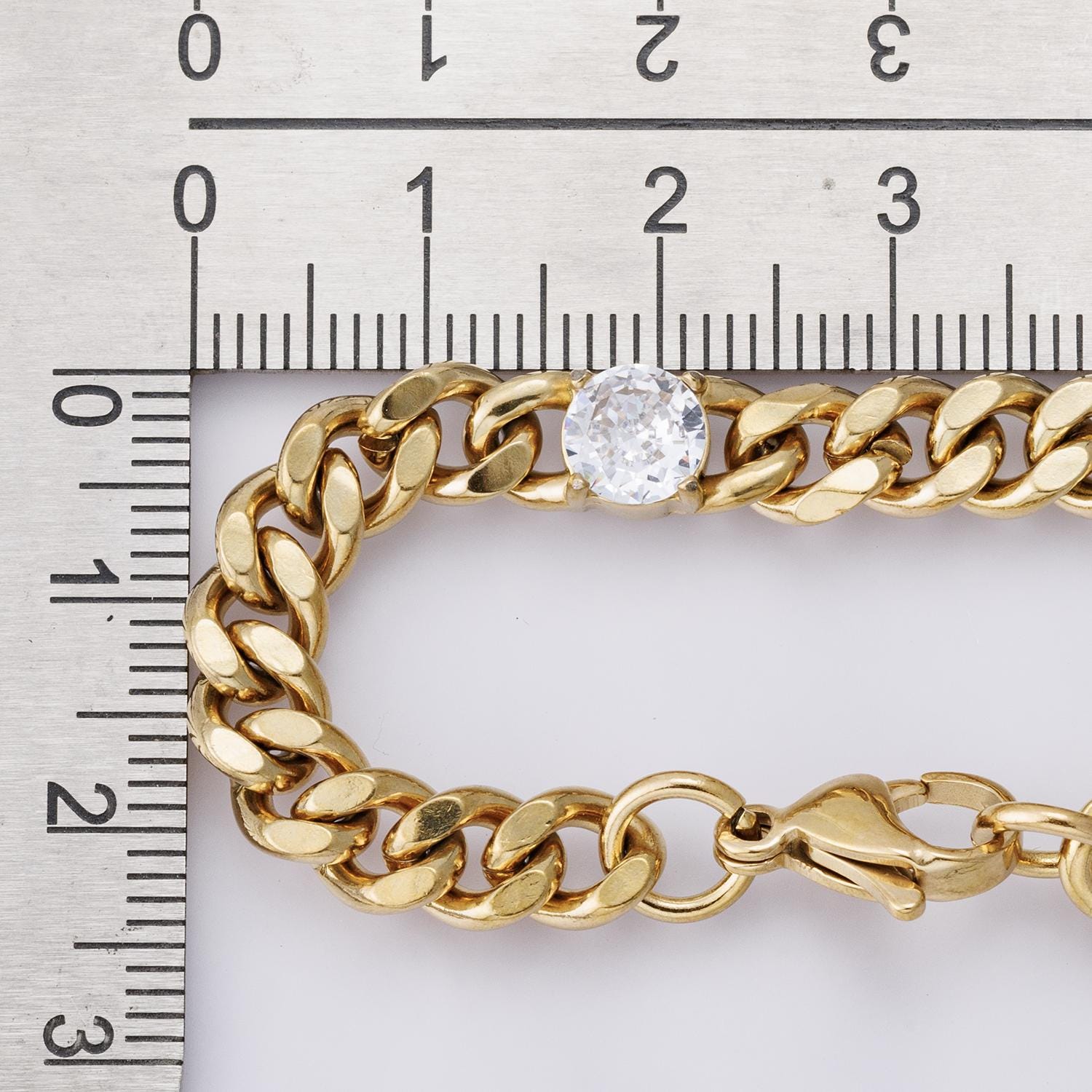 PVD Gold Cuban Link Bracelet with Princess Cut Stones – Statement Chain Jewelry WA-4171