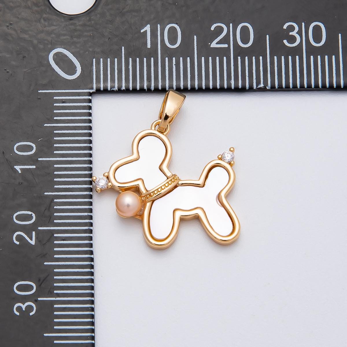 24k Gold Filled Shell Pearl Dog Charm Mini Pet Pendant, Jewelry Supply Charms-00429