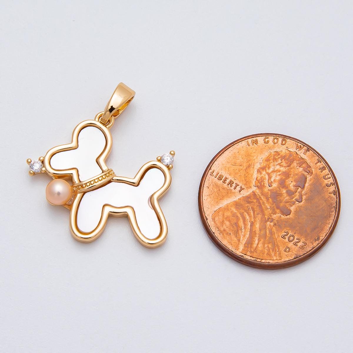 24k Gold Filled Shell Pearl Dog Charm Mini Pet Pendant, Jewelry Supply Charms-00429